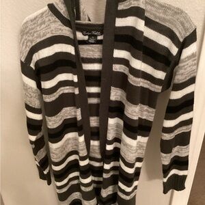 Eddie Bauer Black and Gray Striped Cardigan Sweater